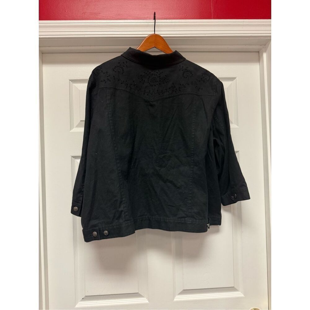 Lauren Ralph Lauren Black Linen Blend Denim Style Eyelet Cut Out Jacket sz 3X  E - Picture 6 of 7